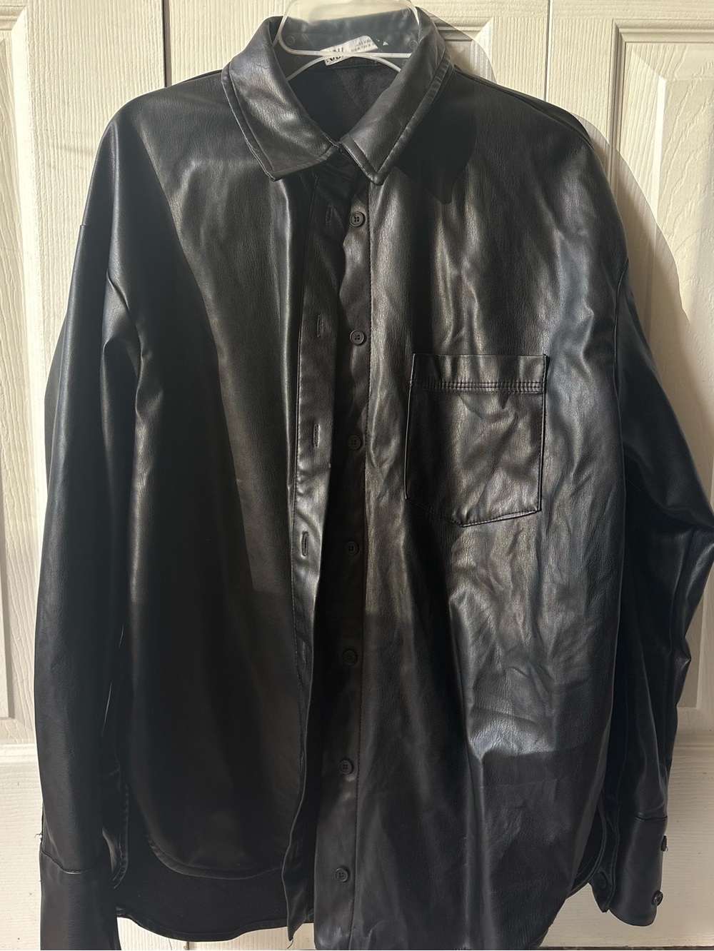 Zara Black Faux-Leather Shirt Jacket